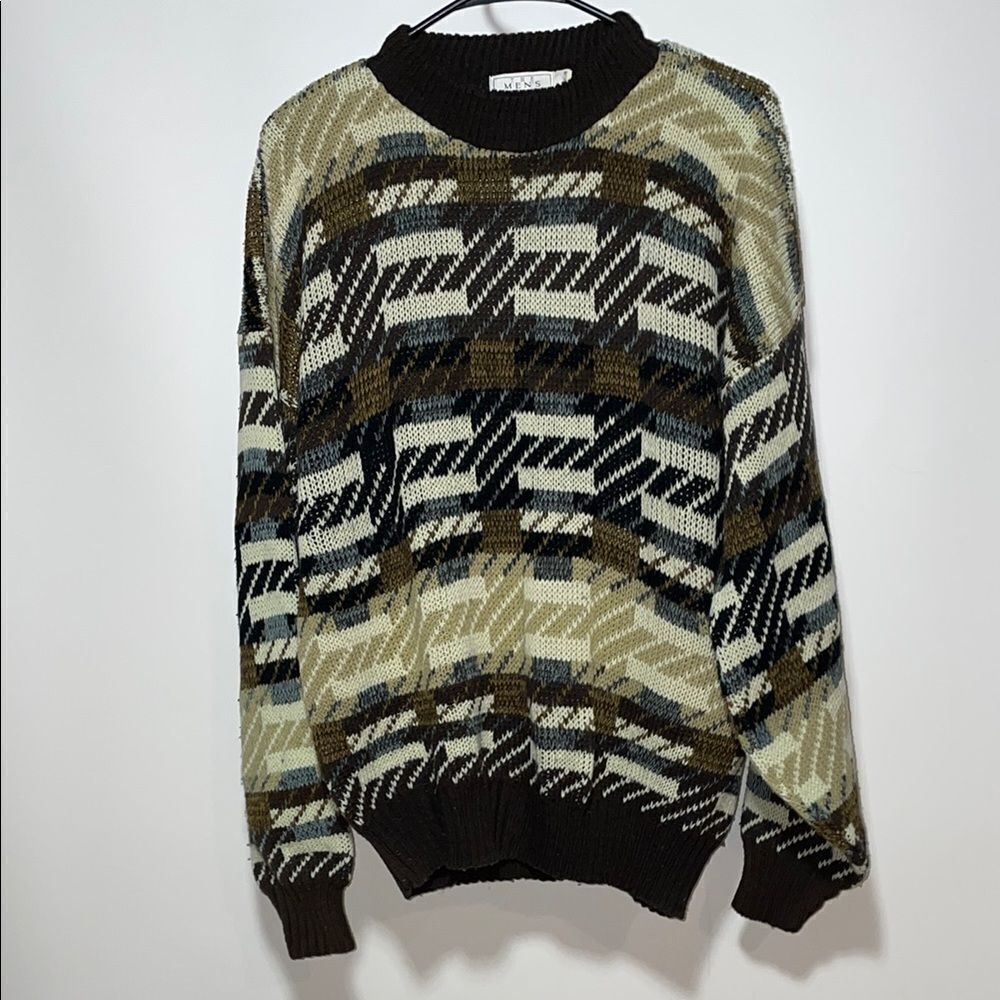 Men's Patterned Sweater - Black, Brown, Cream